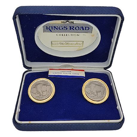 Vintage Kings Road Buffalo Nickel Cufflinks in Original Box
