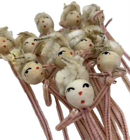 11 NOS Spun Cotton Chenille Pipe Cleaner Holiday Ornament Figures