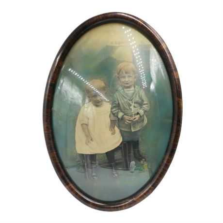 Antique Print, Tiger Stripe Wood, Convex Glass Frame