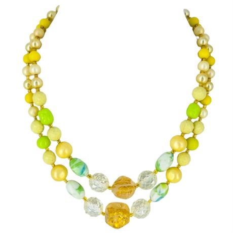 Vintage Yellow and Lime Green Double Strand Beaded Necklace