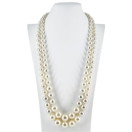 Vintage 2-Strand Chunky Faux Pearl Necklace