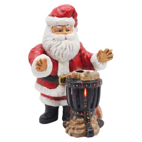 Vintage Lighted Hand-Painted Ceramic Bonfire Santa Figurine