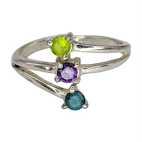 Signed Sterling Silver Mixed Gemstone Ring, Sz 6.5