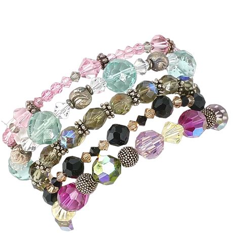 Vintage Beaded Bracelets - Faceted Acrylic Beads, Lot of 5 - Multicolor