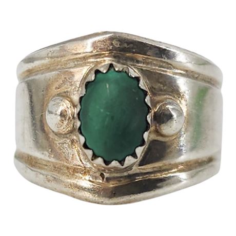 Unmarked Sterling Silver Malachite Ring, Sz 5