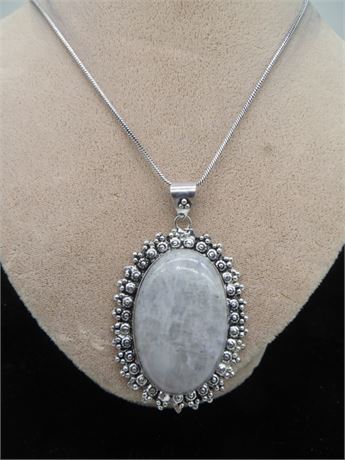 New Rainbow Moon Stone German Silver Necklace 18" Chain