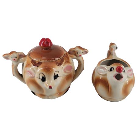 1950s Rudolph the Red-Nosed Reindeer Creamer & Sugar Bowl