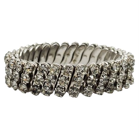 Vintage Three Row Rhinestone Stretch Bracelet