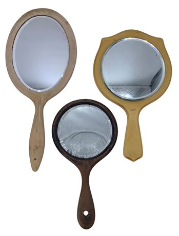 3 Antique to Vintage Hand Held Looking Glass Vanity Mirrors