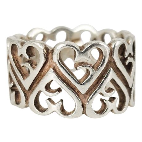 Sterling Silver Open Hearts Wide Band Ring, Sz 6