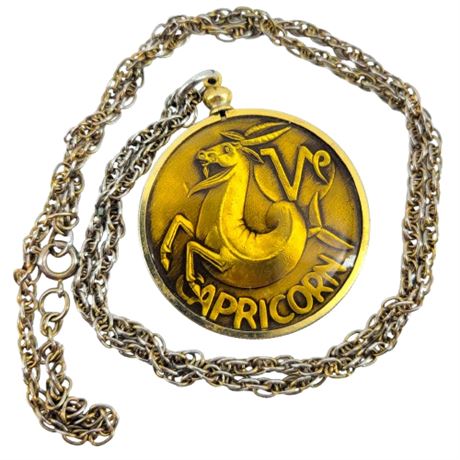 Vintage Gold Tone Capricorn Zodiac Necklace