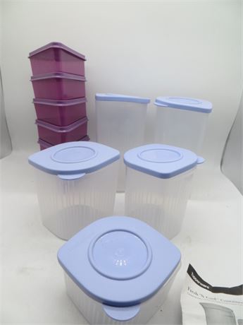 NEW VINTAGE TUPPERWARE 6 PURPLE PIE SLICE CONTAINERS & 5 FRESH N COOL CONTAINERS