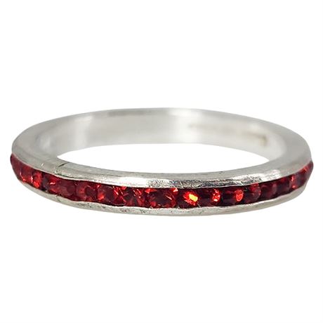 Signed Vintage NOVCO Sterling Silver Red Crystal Eternity Band Ring, Sz 8