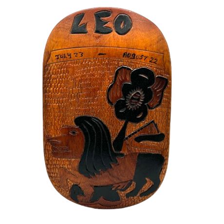Wood Carved 'Leo" Zodiac Plaque