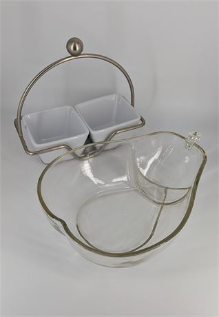 Large Pear Glass Bowl & Condiment/Side Dishes Service