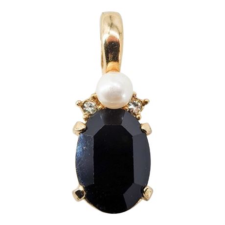 Vintage Gold Tone Faux Pearl & Stones Pendant