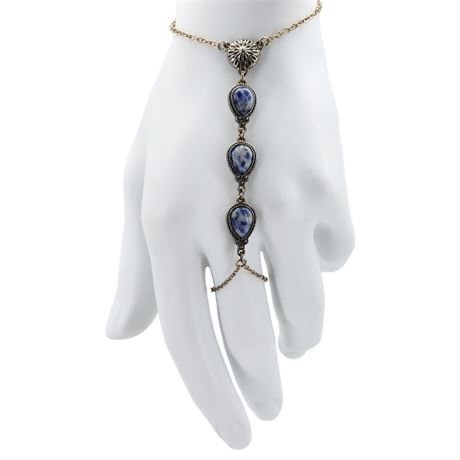 Silver Tone Sodalite Stone Harem Bracelet/Ring