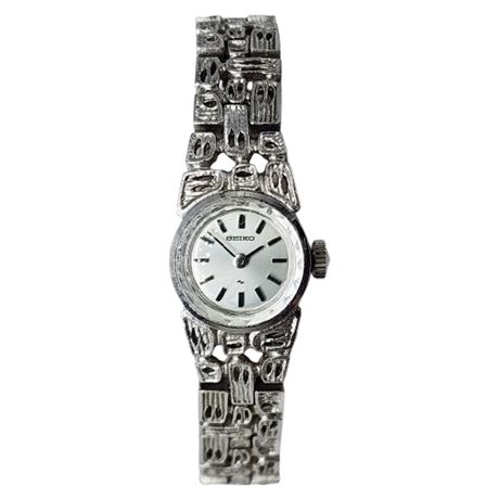 Vintage 70s SEIKO Silver Tone Tiki Style Ladies Petite Wrist Watch