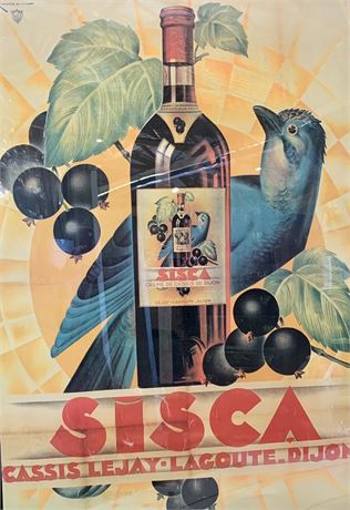 Vibrant Vintage French SISCA Cassis Liquor Advertising Poster
