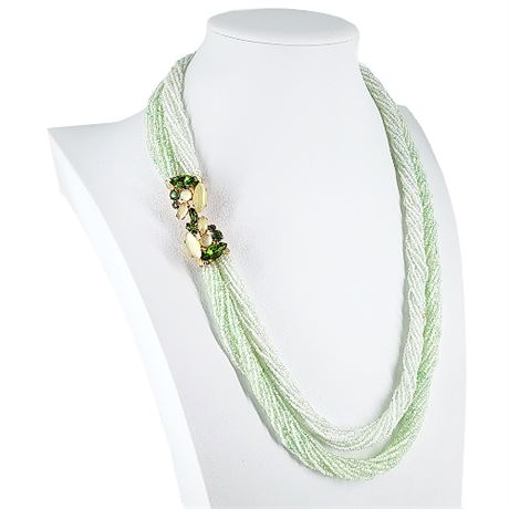 Vintage Multi-Strand Pale Green Beaded Double Twist Necklace