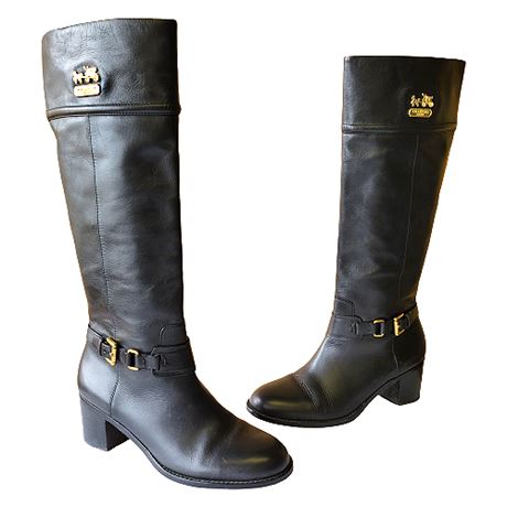 Coach "Sapphire" Black Leather Riding Boot