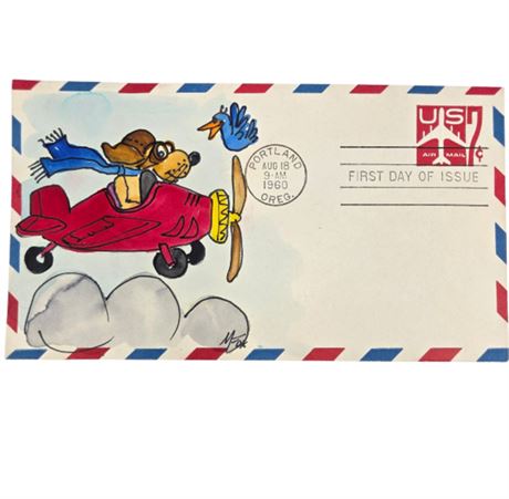 FDC 1960 Air Mail, Hand Painted & Signed