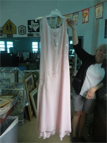 New Sequined Beaded Full Length Pink Evening Gown By Together