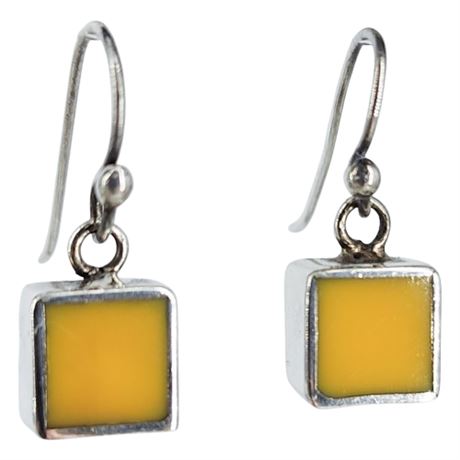 Minimalist Sterling Silver Yellow Squares Earrings