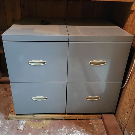 Pair of 2 Drawer Gray Filing Cabinets