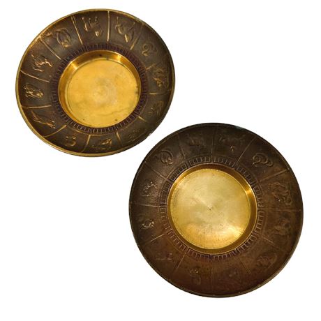 Pair of Vintage Brass Chinese Zodiac Trinket Dishes