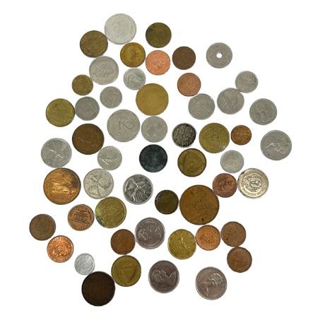 8oz Lot of Assorted Foreign Coins & Tokens