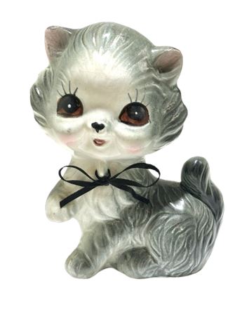 Vtg Ceramic Kitschy Big Eye Kitty