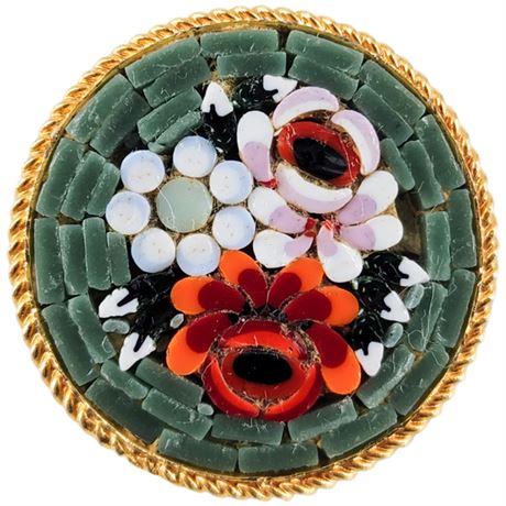 Vintage Italian Micro Mosaic Flowers Brooch