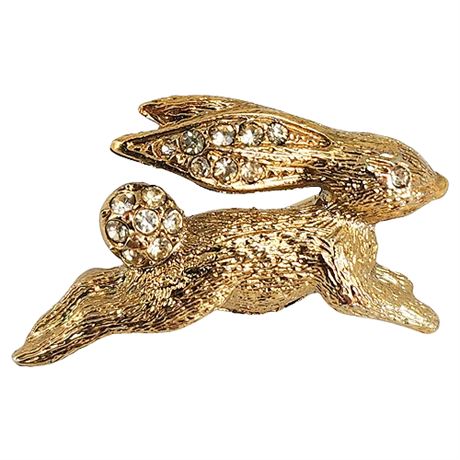 Vintage A&S Rhinestone Rabbit Mini Brooch