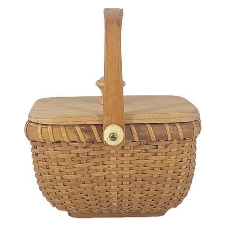 Wooden Picnic Basket with Lid & Swing Handle – Miniature Size