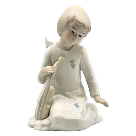 Unmarked Lladro Style Porcelain Angel w/ Violin Figurine