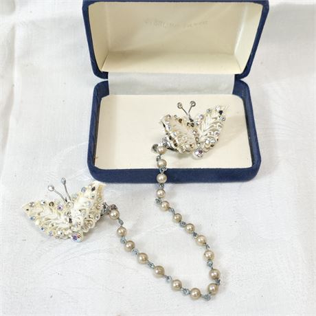 Vtg Butterfly Rhinestone Sweater Clip