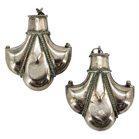 Two Vintage Hollow Silver Tone Fleur de Lis Pendants