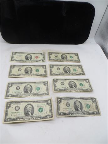 1963, 1976 & 1995 Eight $2 Federal Reserve Notes