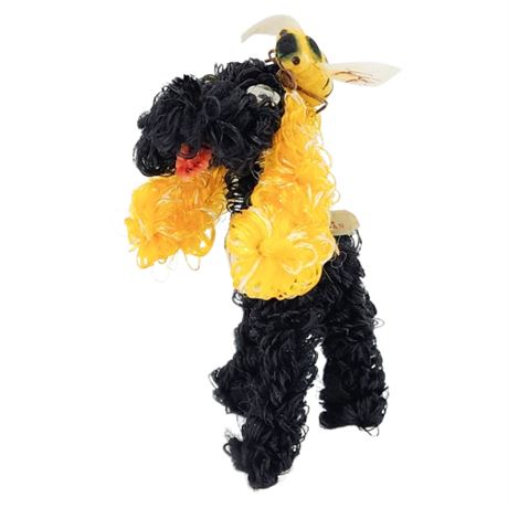 Vintage Curly Pipe Cleaner Poodle Figurine w/ Bee on Head