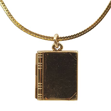 Vintage Signed 12K Gold Filled Book Locket Necklace