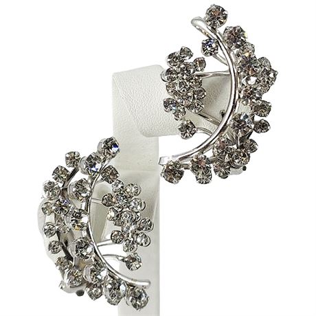 Vintage Prong Set Rhinestone Climber Clip Earrings