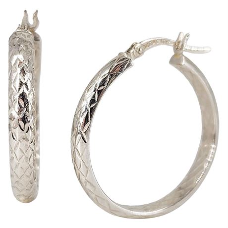 Vintage Signed MIDAS 14K White Gold Hoop Earrings
