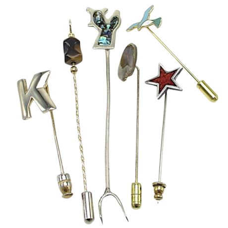 Collection of 5 Assorted Stick Pins and 1 Olive Pick