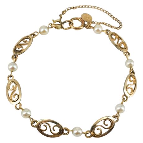 Signed Vintage CURTIS CREATIONS Gold Filled Genuine Pearl Bracelet