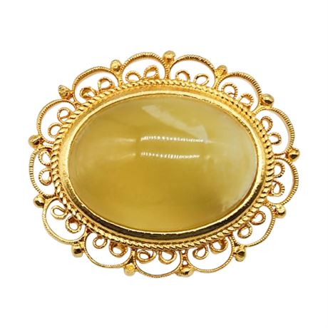 Vintage Italian Polished Onyx Cabochon Brooch