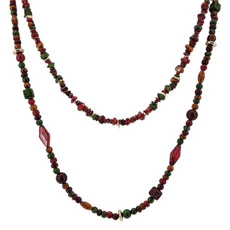 Pair Vintage Multicolored Acrylic Beaded Necklaces