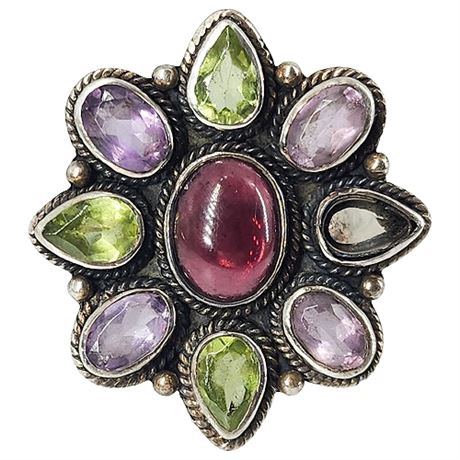 Signed DOUG PAULUS Sterling Silver Multi-Stone Statement Ring, Sz 10.75