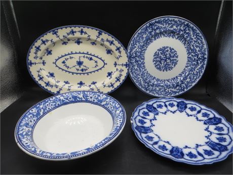 Japan Delft Platter & 3 English Plates & Bowl