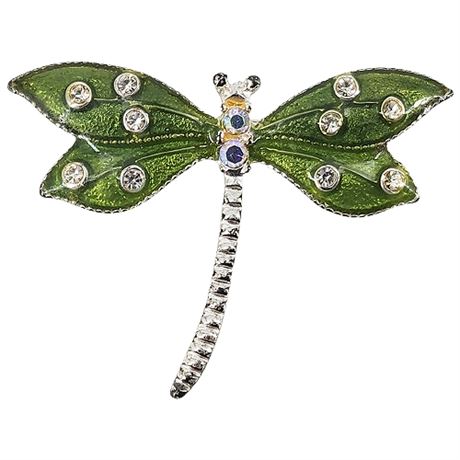 Vintage Rhinestone & Enamel Dragonfly Brooch